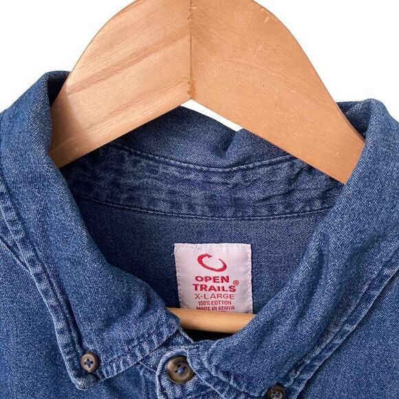 Vintage Open Trails Blue Denim Button-Up Shirt 100% Cotton in Men's Size XL - Picture 4 of 6